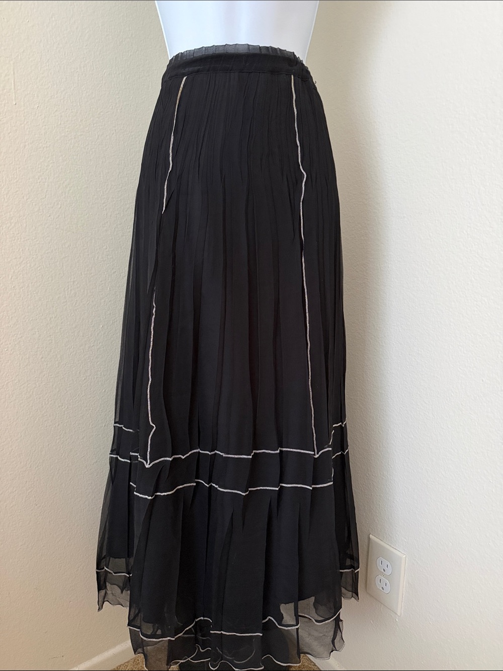 Komarov Black Maxi Skirt with White Trim